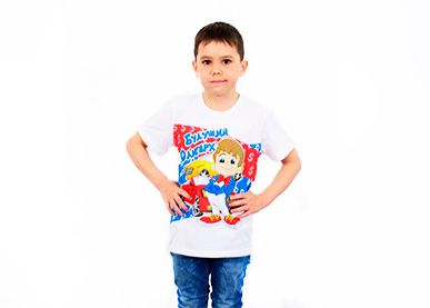 Детская белая футболка с надписью «БУДУЩИЙ ОЛИГАРХ»