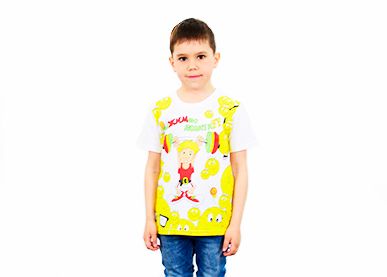 Желтая футболка для мальчика с надписью «ВЫЖИМАЮ ПОЗИТИФ»