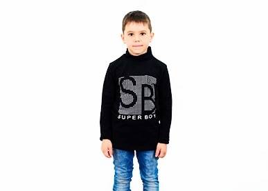 Черная детская водолазка с надписью «SUPER BOY»